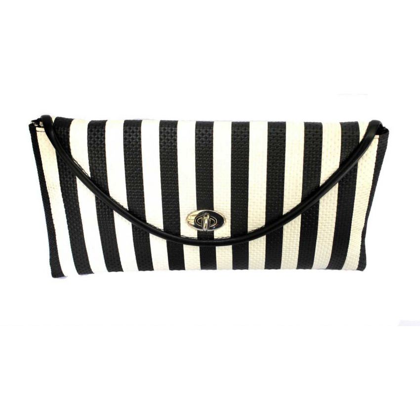 Black And White Stripe Clutch With Chain